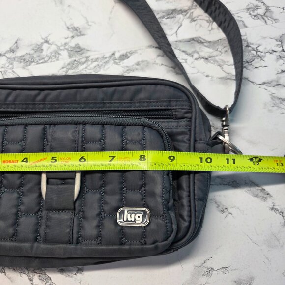 Lug Carousel Dark Gray Multi Zippered Pocket Quilted Small Crossbody Purse - Picture 9 of 11